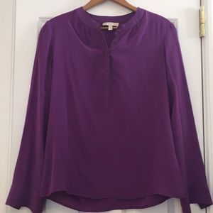 PURPLE Banana Republic Silk Roll Tab Blouse